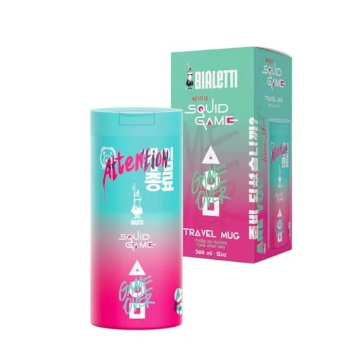 Zeitlich begrenztes Angebot: Bialetti Travel Mug Squid Game©, 360ml, Edelstahl, Doppelwandig, Rosa und Blaugrün von 19.90 € auf 11.62 € (42% Rabatt)