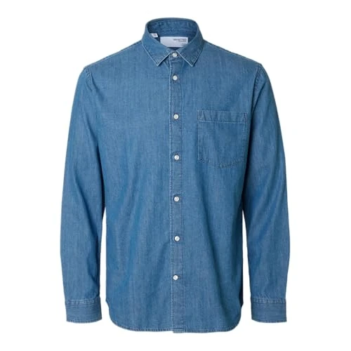 Slhregcarlo Denim Ls Shirt Noos, niebieski (medium blue denim), M