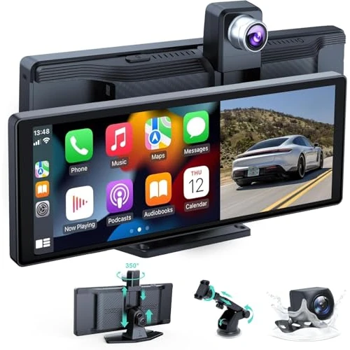 Offerta a tempo: Audio Portatile Per Auto, 10.26" Schermo Carplay,car play per auto android con doppia telecamera anteriore + posteriore 4K 1080P, riproduzione car play wireless con Mirror Link/S-iri/AUX/64G TF - 8% da 89.99 € a 82.99 €