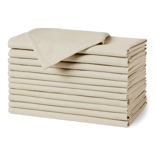 Offerta a tempo: Amazon Basics, Tovaglioli di stoffa riutilizzabili antimacchia e resistenti alle pieghe, confezione da 12, 43 x 43 cm, Beige - 46% da 17.09 € a 9.31 €