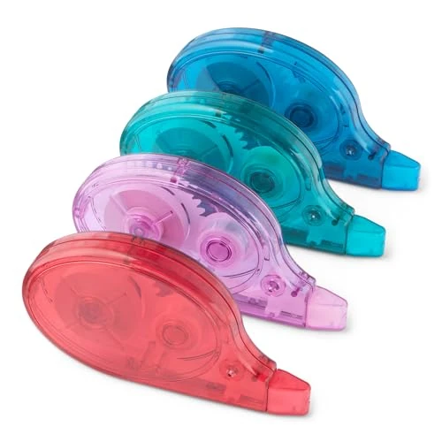 Tijdelijke aanbieding: Amazon Basics Correctietape, Verpakking van 4 Stuks, Roller, Pen, Muisvorm, Sneldrogend, 12m Lang, Groen, Paars, Rood, Blauw van 4.22 € naar 4.22 € (0.00% korting)