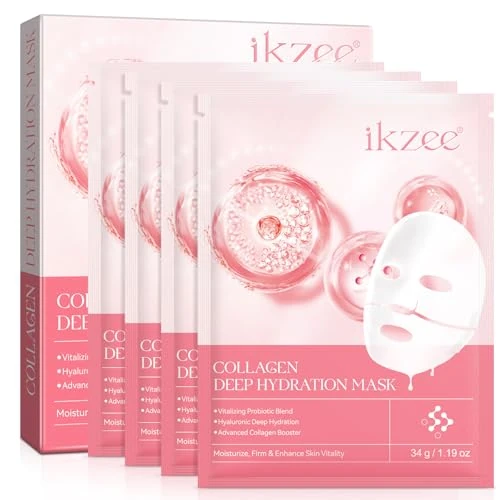 4 Stück Kollagen Gesichtsmaske, Bio Collagen Real Deep Mask, intensive Feuchtigkeit, reiner Kollagenfilm, reduziert feine Linien und Falten, minimiert Poren, verbessert die Elastizität