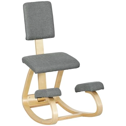 Offerta a tempo: HOMCOM Sedia Ergonomica a Inginocchiatoio con Movimento a Dondolo, Sedia Ergonomica Imbottita Posturale in Tessuto Effetto Lino e Legno di Betulla, 51x84x93 cm, Grigio - 8% da 89.95 € a 82.60 €