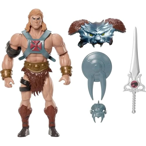 Offerta a tempo: ​Masters of the Universe Origins x ThunderCats - He-Man, action figure snodata crossover anni '80, con armatura rimovibile, spada, scudo e mini fumetto, giocattolo per bambini, 6+ anni, JFW98 - 42% da 25.99 € a 14.96 €