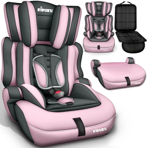 Offerta a tempo: KIDUKU Seggiolino auto con coprisedile, cresce con il bambino, sedile, universale, approvato con la normativa ECE R129/03, 9-36 kg (1-12 anni), gruppo 1+2+3 (Grigi-/Rosa) - 25% da 79.90 € a 59.90 €
