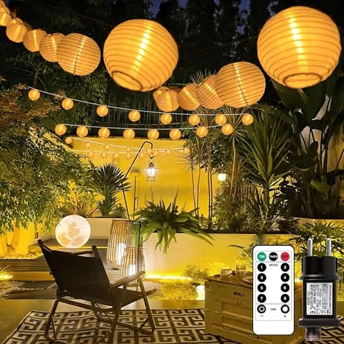 Offerta a tempo: LED Catena Luminosa luci con Spina, 11M 30 LED Catena Luminosa Lanterne Decorativa da Interni e Esterni con Telecomando, Impermeabie, 8 Modalità Lanterne da Esterno, Lampadari di Carta Lucine Esterno - 20% da 16.14 € a 12.99 €