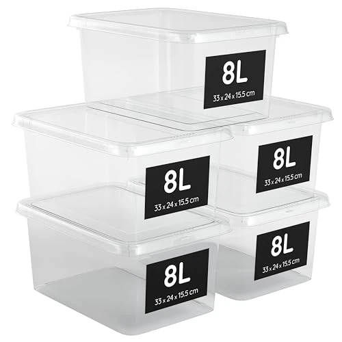 Offerta a tempo: AHIOVA 5 Scatole Plastica con Coperchio Medie 8L 33x24x15,5 cm Trasparenti - 0.00% da 34.47 € a 34.47 €