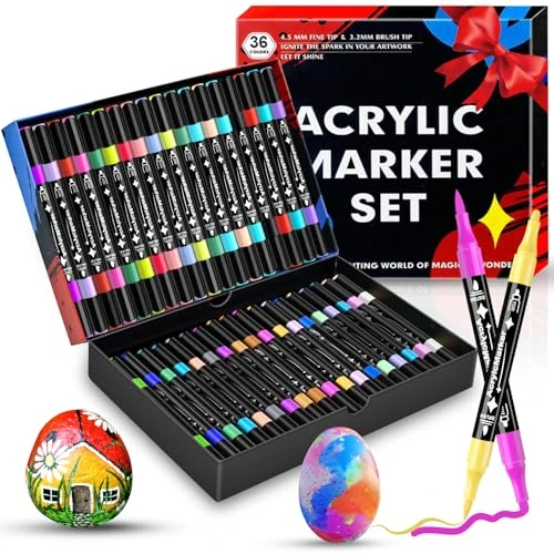 Offerta a tempo: 36 Colori Pennarelli Acrilici Doppia Punta,Set Pennarelli Professionali - 64% da 39.99 € a 14.20 €