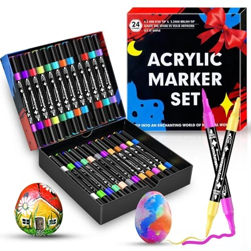 Offerta a tempo: 24 Colori Pennarelli Acrilici Doppia Punta,Set Pennarelli Professionali - 70% da 39.99 € a 11.95 €