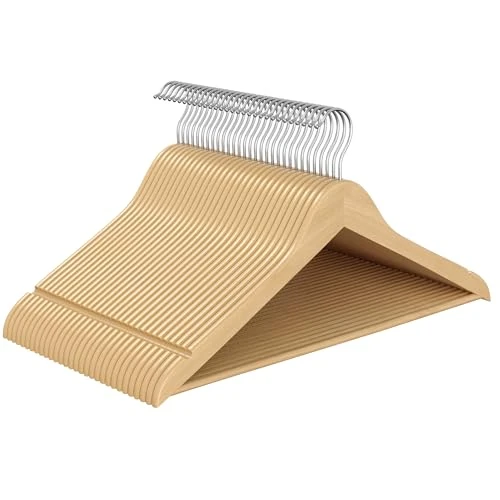 Offerta a tempo: SONGMICS Grucce Appendiabiti Legno, 30 Pezzi, Appendini, Salvaspazio, Scanalature su Spalle, Gancio Girevole a 360°, Legno di Betulla, per Pantaloni Giacche, Beige Naturale CRW030K01 - 33% da 32.99 € a 22.09 €