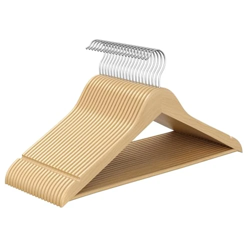 Oferta limitada: SONGMICS Percha de Madera, Juego de 20, Delgada, Muescas en Hombros, Percha para Pantalones, Gancho Giratorio 360°, Madera de Abedul, para Tirantes y Chaquetas, Beige Natural CRW040K01 de 16.99 € a 13.71 € (ahorro 19%)