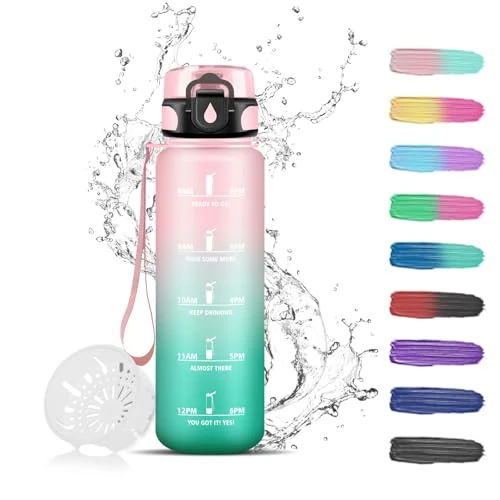 Botella de Agua - 500ml - Botella Agua Niños, Botella Reutilizable a Prueba de Fugas, Botella Agua Motivacional con Filtro, Marca de Tiempo, Cantimplora para la Escuela, Oficina, Acampar, Viajar