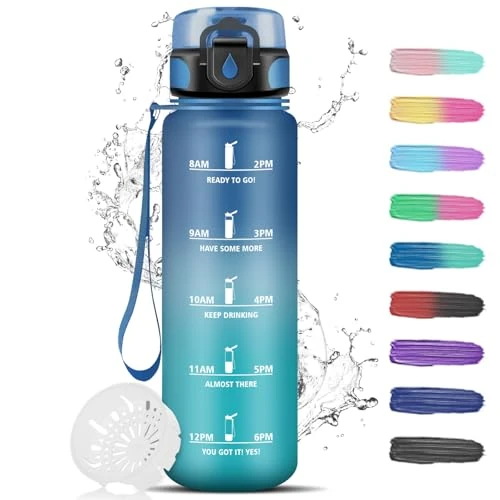 Limited-time offer: Grsta 1 Litre Sports Water Bottle with Filter, Leak-Proof, Easy to Clean, Gym, School, Camping, Outdoor, Blue/Green from 16.85 GBP to 16.85 GBP (save 0%)