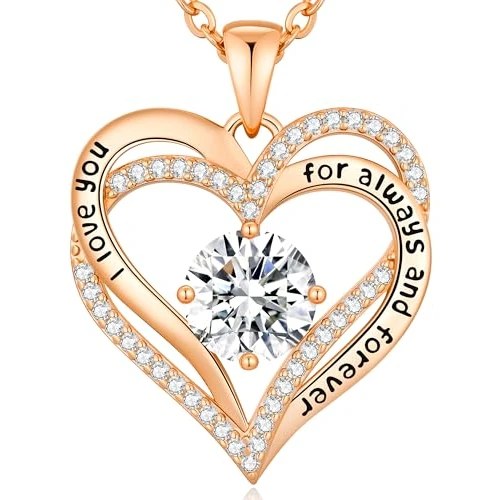 Damen Halsketten Herz Zirkon Kupfer Vergoldet Rose Gold Geschenk Frau Muttertag Geburtstag Jahrestag Weihnachtsgeschenk Valentinstag Geschenk zum Abschluss, Large, Kupfer, Zirkon