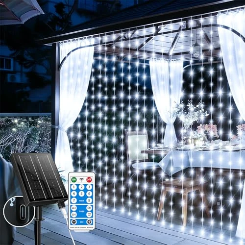 Offerta a tempo: GCMacau Ghirlanda di luci a energia solare,6x3M 600LED Impermeabile Tenda Luminosa Natale,Con 8 Modalità &Timer e Memoria Cascata Luci Adatto alla - 38% da 32.99 € a 20.37 €