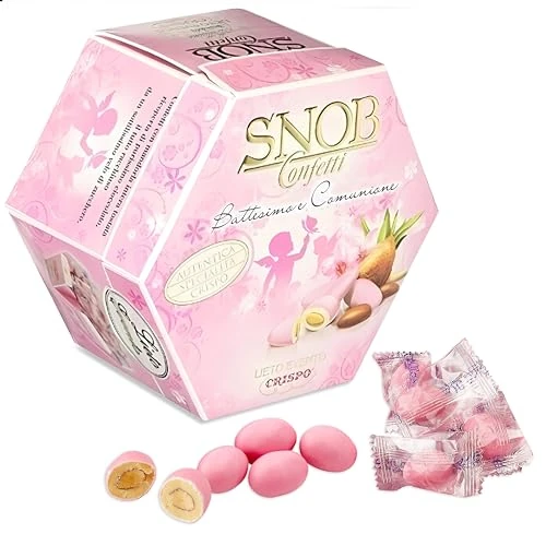 Offerta a tempo: Confetti Snob Rosa Crispo Lieto Evento, per Battesimo e Comunione con Mandorla e Cioccolato Bianco, Made in Italy per Bomboniera Confettata da Femmina, Confezionati Singolarmente 500 gr - 50% da 14.99 € a 7.48 €