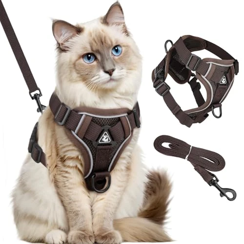 Offre limitée : Harnais pour Chat avec Laisse Anti-éclatement, Laisse pour Cha t avec Harnais réglable - Harnai s Souple pour cha t avec Bandes réfléchissantes(Café-M) de 13.59 EUR à 12.91 EUR (remise 5%)