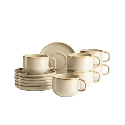 Limited-time offer: MÄSER Cordelia Series, Coffee Cups Set for 6 People, Made of High-Quality Stoneware, 12-Piece Coffee Service Consisting of 6 Cups and 6 Saucers, Stoneware, Sand from $152.87 to $152.87 (save 0.00%)