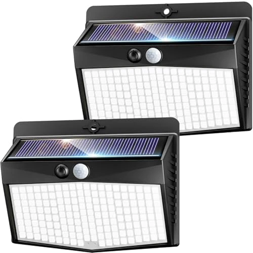 nifipy Luce Solare LED Esterno, 168LED Faretto LED da Esterno con Sensore di Movimento, IP65 Impermeabile Lampada Solare da Esterno, 3 Modos Luci Solari da Giardino, Garage, Parete-2 Pezzi