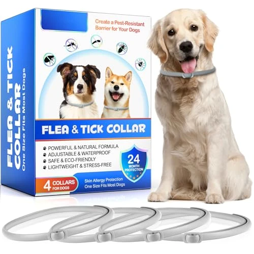 4 Pezzi Collare Antiparassitario per Cani, Naturali Collare Antipulci e Zecche per Cani, Collare Regolabile Impermeabile,Elimina pulci, zecche, pidocchi