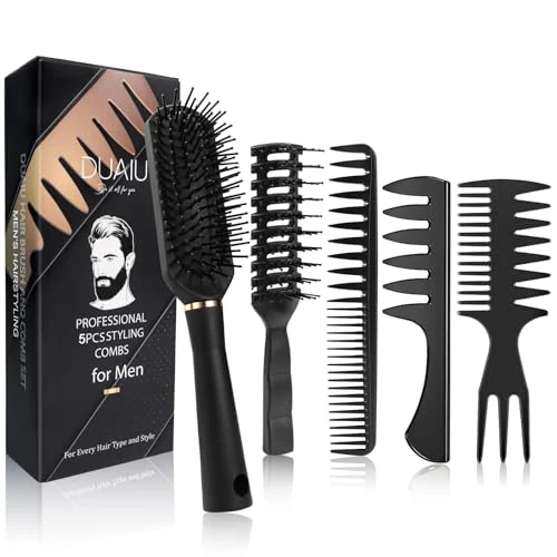 Offerta a tempo: DUAIU Pettine Uomo,5Pcs Pettine Capelli Uomo,Spazzola Capelli Ricci,Spazzola Piatta,Resistente AI Calore Spazzola Ricci Styling,Pettine Denti Larghi per L'asciugatura a Soffio,Taglio,Slick Back - 38% da 15.99 € a 9.99 €