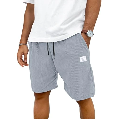 Offerta a tempo: TARAINYA Velluto a Coste Pantaloncini Uomo Cotone Coulisse Estivi Causal Pantaloni Corti Uomo con Tasche Grigio Chiaro M - 5% da 22.88 € a 21.74 €