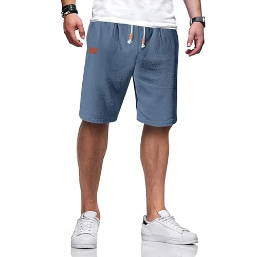 Offerta a tempo: TARAINYA Pantaloncini Lino Uomo Bermuda Uomo in Morbido Cotone e Lino con Cordino Regolabile e Tasche Blu Intenso L - 5% da 29.98 € a 28.48 €