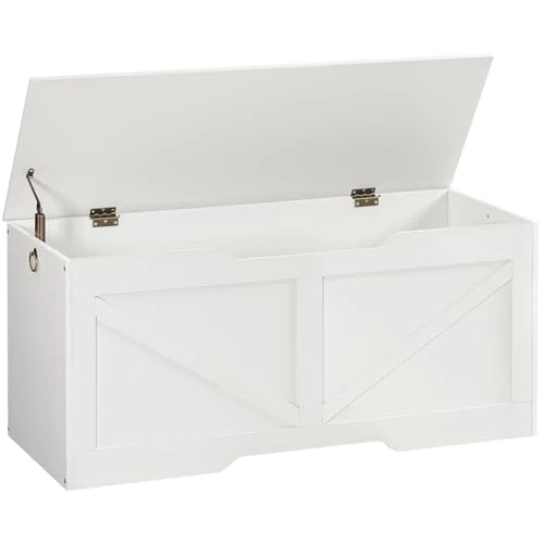 HOOBRO Kisten, zitbank met opbergruimte, speelgoedkist met deksel, kistbank, opbergdoos, 2 ringen, 110 cm, robuust, stabiel, voor kinderen, hal, woonkamer, wit, EWT772CW01