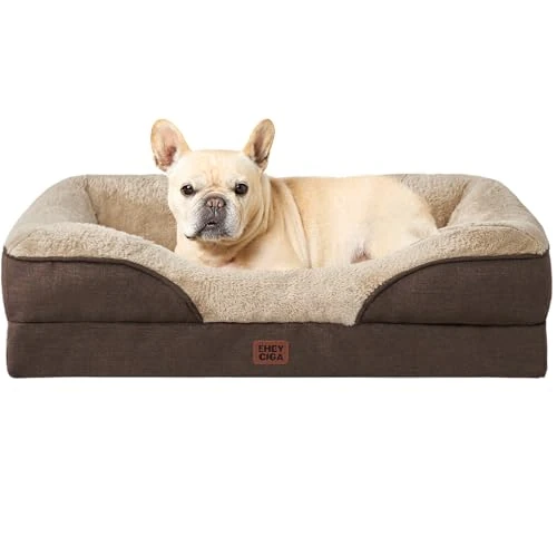 Offerta a tempo: EHEYCIGA Memory Foam Cuccia Cane Interno Taglia Media, Impermeabile Divano per Cani Sfoderabile e Lavabile, Letto per Cani con 4 Bordi Rialzati, Marrone, 76x51x16.5cm - 38% da 56.99 € a 35.24 €