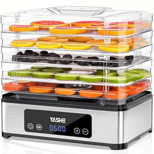 Tijdelijke aanbieding: YASHE Voedsel Dehydrator Machine, 5-Lades RVS Voedsel Drogen, 400W, Verstelbare Timer & Temperatuur voor Jerky, Kruidens, Fruit, Hondensnoepjes van 54.99 EUR naar 54.99 EUR (korting 0%)