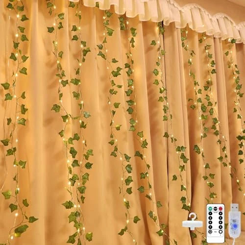 Begrenztes Angebot: Bigzom efeu künstlich lichtervorhang 2x2m,Fake efeu lichterkette innen mit 8 Leuchtmodi USB lichtervorhang innen mit 10 Haken IP65 für Zimmer deko Party Hochzeit von 14.43 EUR auf 14.43 EUR (Rabatt 0%)