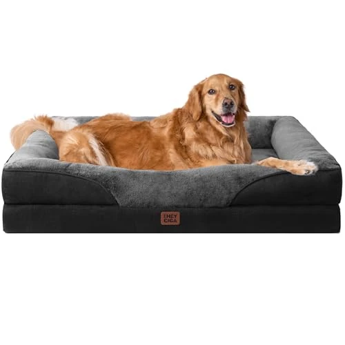 Offerta a tempo: EHEYCIGA Memory Foam Cuccia Cane Interno Taglia Grande, Impermeabile Divano per Cani Sfoderabile e Lavabile, Letto per Cani con 4 Bordi Rialzati, Grigio Scuro/Nero, 106.5x76x18.5cm - 38% da 66.99 € a 41.41 €