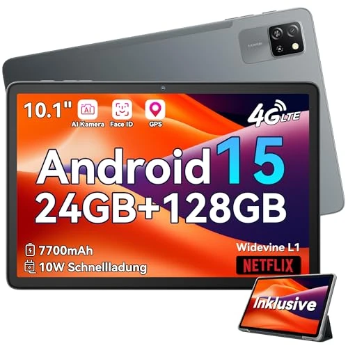 Offerta a tempo: Blackview Tab60 Pro Android 15 Tablet 10 pollici, 24 GB (8 GB + 16 GB di estensione), RAM + 128 GB ROM (2 TB TF), Dual 4G LTE, Octa Core PC, 7700 mAh, Widevine L1 HD, display 5G WiFi, Face ID, GPS - 9% da 179.99 € a 164.35 €