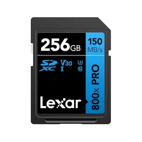 Begrenztes Angebot: Lexar High-Performance 800x PRO SD Karte 256GB, Speicherkarte SDXC UHS-I, bis zu 150 MB/s Lesen, 45 MB/s Schreiben, V30/U3/C10 SD für Point-and-Shoot-Kameras/DSLR-Kameras der Mittelklasse/HD-Camcorder von 39.08 EUR auf 39.08 EUR (Rabatt 0%)