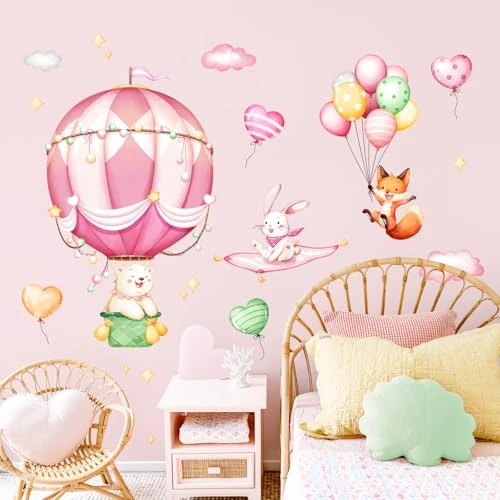 Oferta ograniczona: Balon na gorące powietrze zwierzęta naklejki ścienne pokój dziewczęcy kreskówka niedźwiedź lis królik naklejki ścienne odklej i przyklej dziecko przedszkole sztuka ścienna dekoracja dla dzieci małych z 6.79 EUR na 6.79 EUR (znizka 0%)