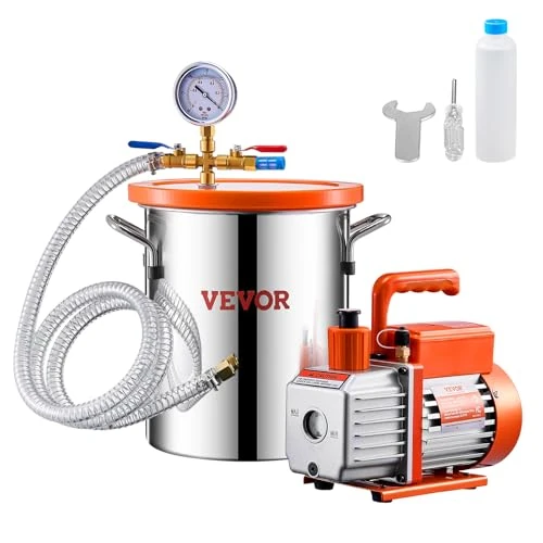 Offre limitée : VEVOR Pompe à Vide 99 L/Min Chambre à Vide INOX 11 L 3 Gal, Kit Chambre Dégazage Pompe à Vide Un Étage, Couvercle Acrylique, Bouteille d'Huile 330 ML, Tuyau 1,5 m, pour Dégazage Résine Époxy Silicone de 129.90 € à 97.57 € (25% de remise)