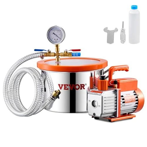 Offerta a tempo: VEVOR Kit Camera a Vuoto 5,67 L e Pompa 2,12L/s, in Acciaio Inox, Camera di Degasaggio Pompa a Vuoto Monostadio, con Coperchio, Olio, Tubo Flessibile, per Degasaggio Resina Epossidica Siliconica - 7% da 115.90 € a 107.34 €