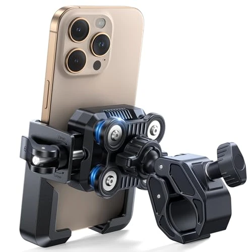 JOYROOM 2026 Soporte Móvil Moto Antivibración 4 Puntos Soporte Movil Bicicleta, Soporte Móvil Patinete Eléctrico con Rotación 360°, Soporte Teléfono Moto Universal para iPhone 17 & Samsung 4.7"-7"