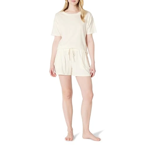 Offre limitée : Amazon Essentials Ensemble de Vêtements de Nuit, Short et T-shirt à Manches Courtes en Mélange de Coton Doux Femme, Ivoire, XL de 19.70 € à 19.70 € (0.00% de remise)