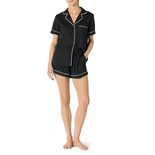Limited-time offer: Amazon Essentials Women's Satin Short Sleeve Button-Down Top and Short Sleepwear Set, Black, XL from 12.73 £ to 12.73 £ (save 0.00%)