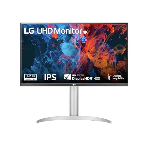 Offerta a tempo: LG 27UP650K Monitor 27" Ultra HD 4K (3840x2160), IPS, HDR 400, DCI-P3 95%, 60Hz, 5ms (GtG), HDMI 2.0, DisplayPort 1.4, AUX, Stand Pivot, Flicker Safe, Bianco - 8% da 224.99 € a 206.00 €