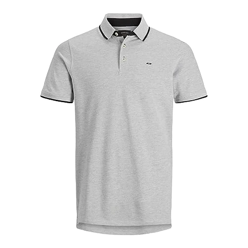 Jack & Jones Polo para Hombre Jjepaulos SS Noos Pls, Gris Claro, 7XL