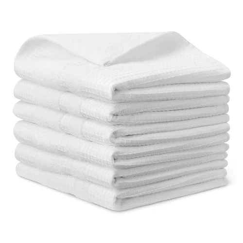 Amazon Basics Canovacci in 100% Cotone Biologico a Nido d'Ape - Ultra Assorbenti, Asciugatura Rapida, Strofinacci Anti-pelucchi, 38 x 64 cm, 6 Pezzi, Bianco