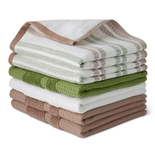 Oferta limitada: Amazon Basics Paños de Cocina de 100% Algodón Orgánico con Textura de Gofre - Ultraabsorbentes, Secado Rápido, Sin Pelusa, 38 x 64 cm, Pack de 6 (Surtido Verde, Marrón, Blanco) de 14.24 € a 13.53 € (ahorro 5%)