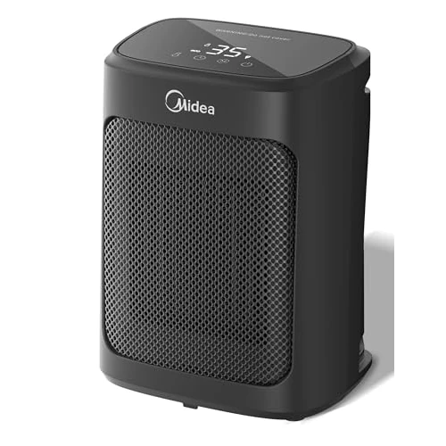 Midea NTY15-19CAE Termoventilatore Verticale, Termoventilatore PTC Ceramico, Stufetta Elettrica Basso Consumo, 2 Livelli di Potenza, 1500W, Termostato, Bianco Nero, ‎25.8 x 10.3 x 28.5 cm, 2.2 kg