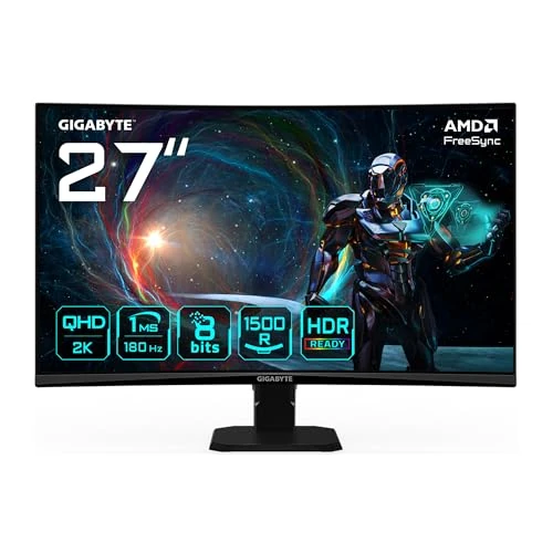 Gigabyte GS27QCA 27" Zakrzywiony monitor gier QHD - 2560 x 1440, 180Hz, 1ms, 250 CD/m², FreeSync, HDR Ready, HDMI 2.0, DisplayPort 1.4