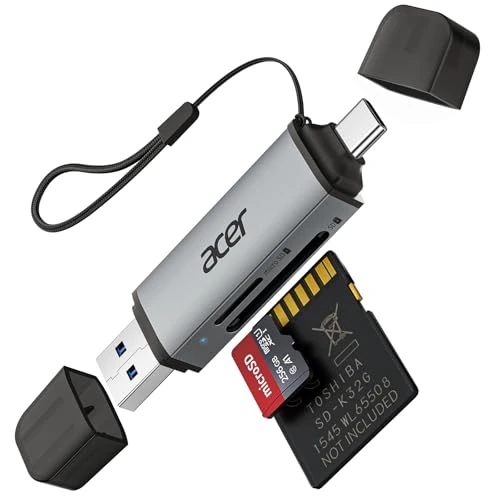 Limitiertes Angebot: acer SD Kartenleser, Dual USB 3.0 USB C Stecker Kartenlesegerät, Aluminium OTG Adapter SD Card Reader Speicherkartenleser für SD/Micro SD/TF/SDHC/SDXC, iPhone 17 16 15 Serie, Android/Windows/macOS. von 9.99 EUR auf 7.49 EUR (Spare 25%)