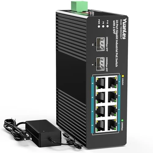 Tijdelijke aanbieding: YuanLey 10-poorts industriële switch met 8X PoE Gigabit & 2X SFP-poorten, onbeheerde PoE Switch met 120W voeding, IEEE802.3af/at, VLAN & RSTP, Din-Rail PoE-switch voor IP-camera's, VoIP-telefoons, AP van 109.99 € naar 109.99 € (0.00