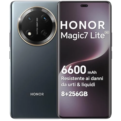 HONOR Magic7 Lite Smartphone, 5G, Android 14, Dual SIM, NFC, 8 GB RAM, 256 GB, 6600 mAh, 6,78 inch AMOLED-display, drop/water/hittebestendig, 108 MP intelligente ervaring AI, titanium zwart