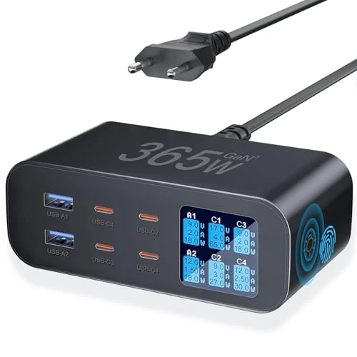Tijdelijke aanbieding: YSYFAD Multi-oplader met led-display, 365 W, 6 poorten, laadstation GAN Fast PD, USBC, 100 W, QC USBA oplader, zwart van 34.99 € naar 34.99 € (0.00% korting)
